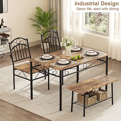 Modern 4-Seater Kitchen Dinette Set, Space Saving Table Furniture for Dining Room