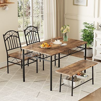 Modern 4-Seater Kitchen Dinette Set, Space Saving Table Furniture for Dining Room
