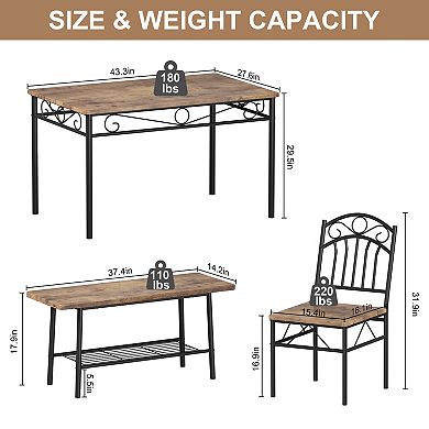 Modern 4-Seater Kitchen Dinette Set, Space Saving Table Furniture for Dining Room