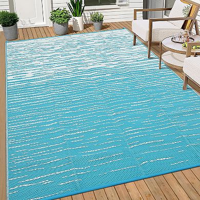 Patio Rugs Outdoor Waterproof Modern Striped Outdoor Camping Rug, Foldable Plastic Straw Rugs