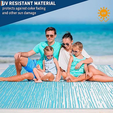 Patio Rugs Outdoor Waterproof Modern Striped Outdoor Camping Rug, Foldable Plastic Straw Rugs