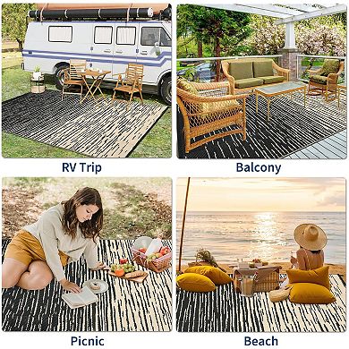 Patio Rugs Outdoor Waterproof Modern Striped Outdoor Camping Rug, Foldable Plastic Straw Rugs
