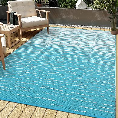 Patio Rugs Outdoor Waterproof Modern Striped Outdoor Camping Rug, Foldable Plastic Straw Rugs