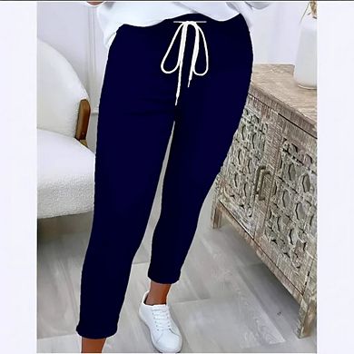 Women's Solid Color Cinch Bottom Athletic Joggers Lounge Pants with Pockets