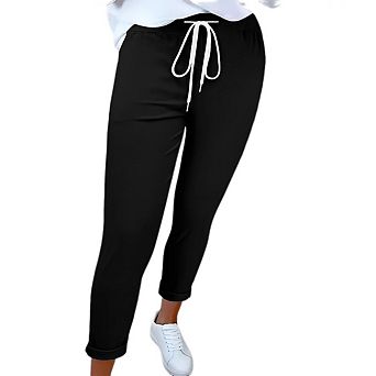 Women's Solid Color Cinch Bottom Athletic Joggers Lounge Pants with Pockets