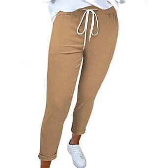 Women's Solid Color Cinch Bottom Athletic Joggers Lounge Pants with Pockets