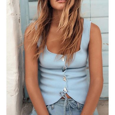 Women's Button Down Tank Top Y2k Square Neck Sleeveless Going Out Tops