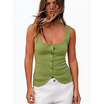 Women's Button Down Tank Top Y2k Square Neck Sleeveless Going Out Tops