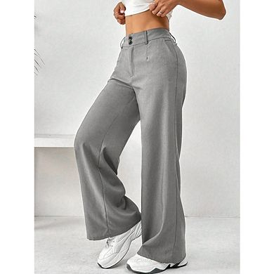 Women's Solid Color High Waisted Stretchy Straight Wide Leg Pants