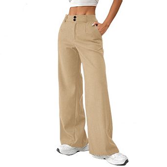 Women's Solid Color High Waisted Stretchy Straight Wide Leg Pants