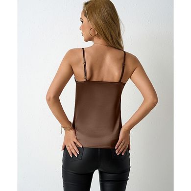Women's Satin Camisole Elegant Cowl Neck Spaghetti Strap Evening Party Tops