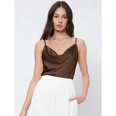 Women's Satin Camisole Elegant Cowl Neck Spaghetti Strap Evening Party Tops