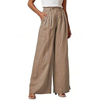 Women's High Waisted Loose Casual Wide Leg Straight Leg Pants with Pocket