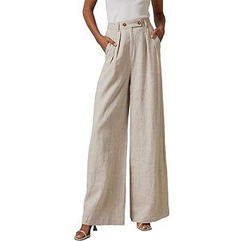 Women's High Waisted Loose Casual Wide Leg Straight Leg Pants with Pocket