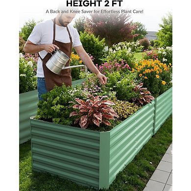 Set of 2 Galvanized Metal Raised Garden Beds, 8x4x2 ft Deep Root Planter Boxes for Vegetables,Flower