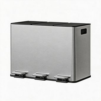 Kitchen Pedal Bin, Dual Compartment Recycling Bin, Soft Close Lid, Removable Buckets for Home Use