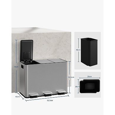 Kitchen Pedal Bin, Dual Compartment Recycling Bin, Soft Close Lid, Removable Buckets for Home Use