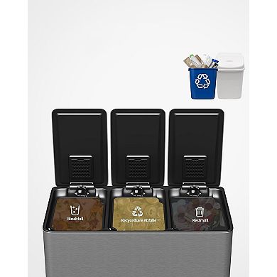 Kitchen Pedal Bin, Dual Compartment Recycling Bin, Soft Close Lid, Removable Buckets for Home Use