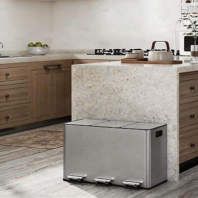 Kitchen Pedal Bin, Dual Compartment Recycling Bin, Soft Close Lid, Removable Buckets for Home Use