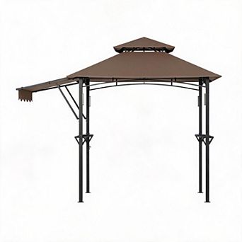8x5 ft Grill Gazebo with Side Awning, Double-Tier BBQ Canopy with 2 Side Shelves