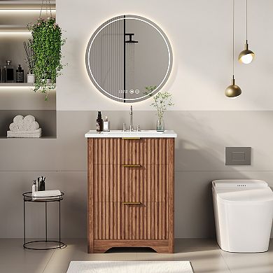 Fluted Bathroom Vanity with Sink, Freestanding Farmhouse Sink Cabinet, for Bathroom