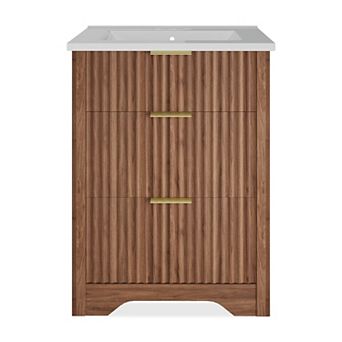 Fluted Bathroom Vanity with Sink, Freestanding Farmhouse Sink Cabinet, for Bathroom