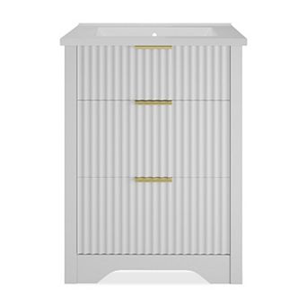 Fluted Bathroom Vanity with Sink, Freestanding Farmhouse Sink Cabinet, for Bathroom