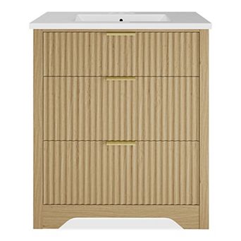 Fluted Bathroom Vanity with Sink, Freestanding Farmhouse Sink Cabinet, for Bathroom