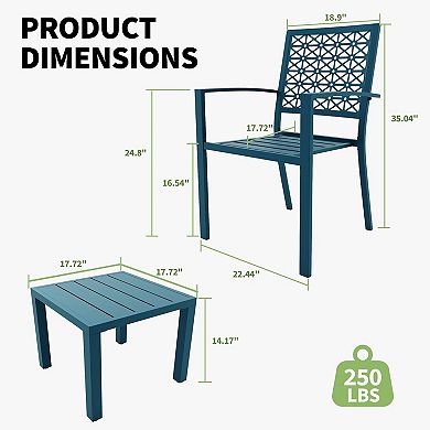 ANIXOL 3 Piece Stackable Bistro Set with Metal Chairs and Table
