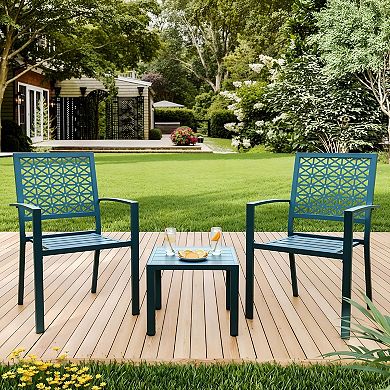 ANIXOL 3 Piece Stackable Bistro Set with Metal Chairs and Table