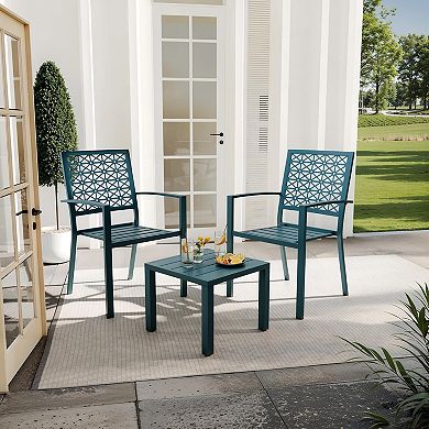 ANIXOL 3 Piece Stackable Bistro Set with Metal Chairs and Table