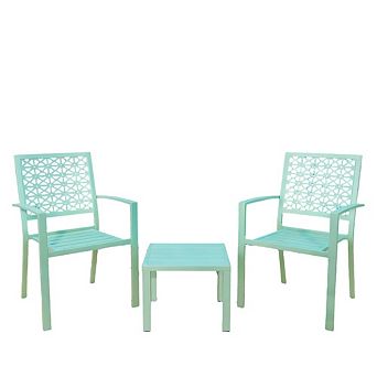 ANIXOL 3 pc Stackable Bistro Set with Metal Chairs and Table