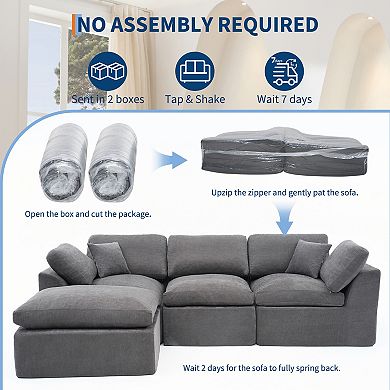 Modular 110" Sectional Sofa, Deep Seat Compression Couch, No Assembly Needed for Living Room
