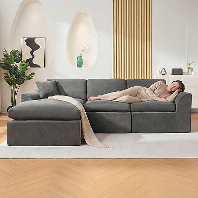 Modular 110" Sectional Sofa, Deep Seat Compression Couch, No Assembly Needed for Living Room