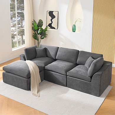 Modular 110" Sectional Sofa, Deep Seat Compression Couch, No Assembly Needed for Living Room