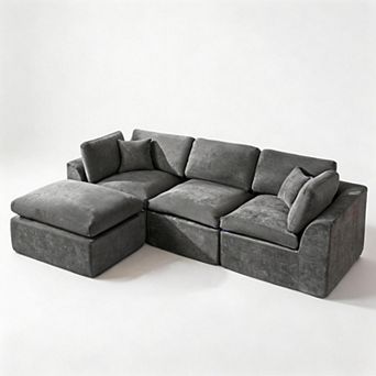 Modular 110" Sectional Sofa, Deep Seat Compression Couch, No Assembly Needed for Living Room