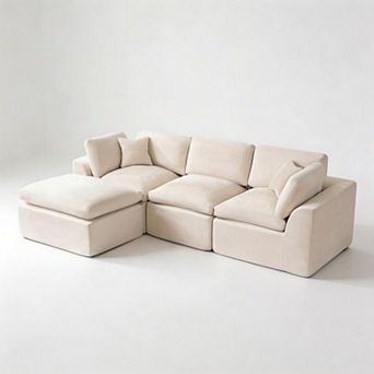 Modular 110" Sectional Sofa, Deep Seat Compression Couch, No Assembly Needed for Living Room
