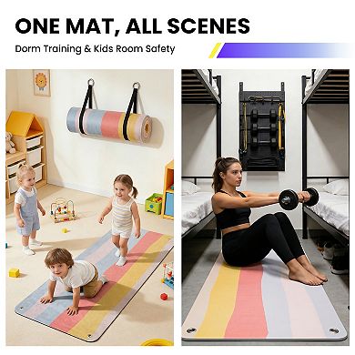 High-Density PVC Exercise Mat with Hanging Strap, Foam Workout Mat for Group Fitness, Gym Training