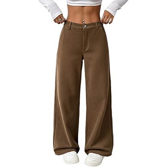 Womens Corduroy Elastic Waist Casual Wide Leg Pants with Pockets