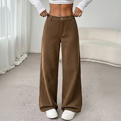 Womens Corduroy Elastic Waist Casual Wide Leg Pants with Pockets