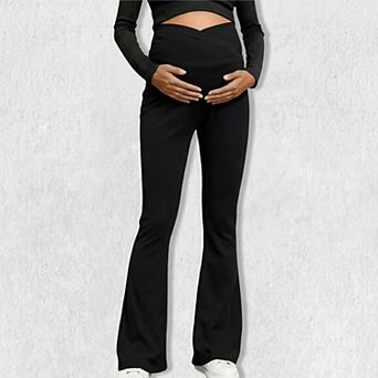Women's Maternity Yoga Pants - Cross Over Support Belly High Waist Flare Legging