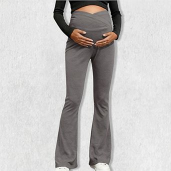 Women's Maternity Yoga Pants - Cross Over Support Belly High Waist Flare Legging
