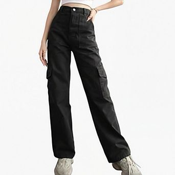 Women's Mid-Rise Utility Cargo Pants - Adjustable Waist Tapered Leg with Patch Pockets