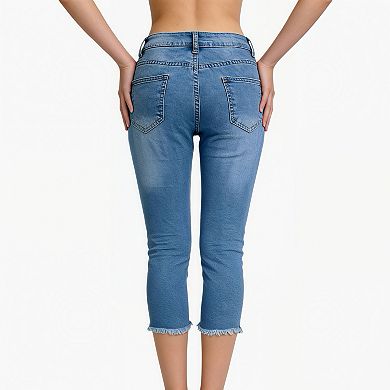 Women's Stretch Cropped Jeans - 7/8 Length Denim Pants with Slim Fit