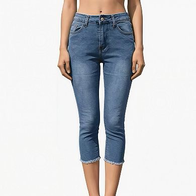 Women's Stretch Cropped Jeans - 7/8 Length Denim Pants with Slim Fit
