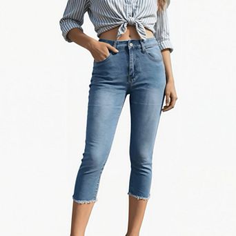Women's Stretch Cropped Jeans - 7/8 Length Denim Pants with Slim Fit