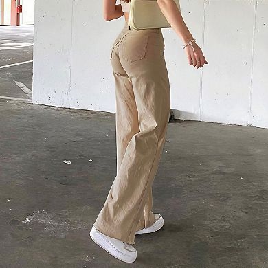 Women's High Waist Structured Casual Pants - Solid Color Slim Fit Trousers with Tailored Finish