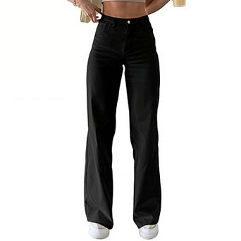 Women's High Waist Structured Casual Pants - Solid Color Slim Fit Trousers with Tailored Finish