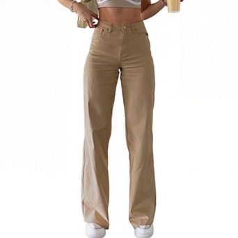 Women's High Waist Structured Casual Pants - Solid Color Slim Fit Trousers with Tailored Finish