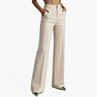 Women's High Waist Straight Leg Trousers - Fluid Drape Minimalist Work Pants with Tailored Fit